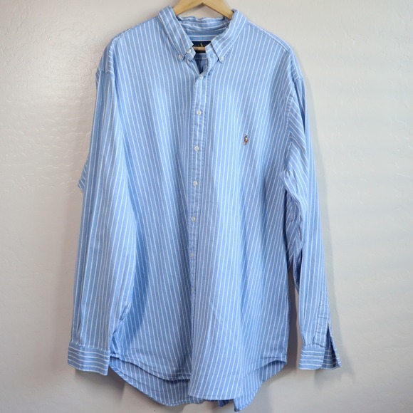 Ralph Lauren 3XLT Tall Blue White Striped Stretch Oxford Button Down Shirt - Picture 4 of 9